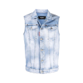 Gilet sans manches en jean effet délavé bleu clair