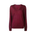Pull col V en laine peignée rouge bordeaux