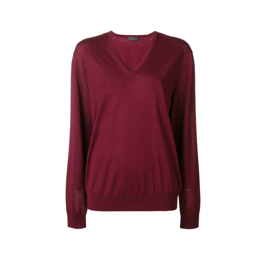 prada-pull-col-v-en-laine-peignee-rouge-bordeaux
