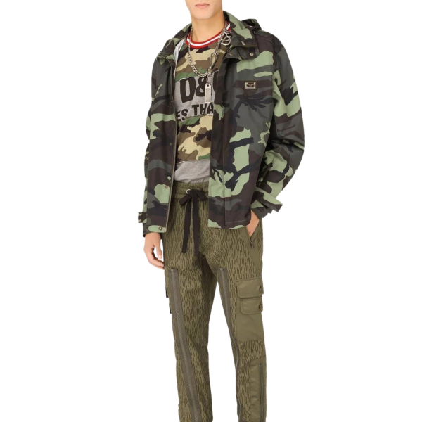 Blouson veste zippée camouflage kaki plaque logo DG