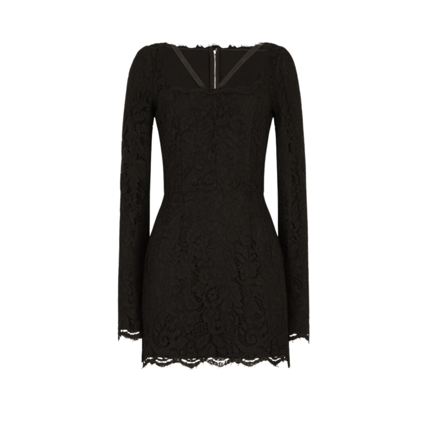 Robe courte Dentelle noire Encolure Carre