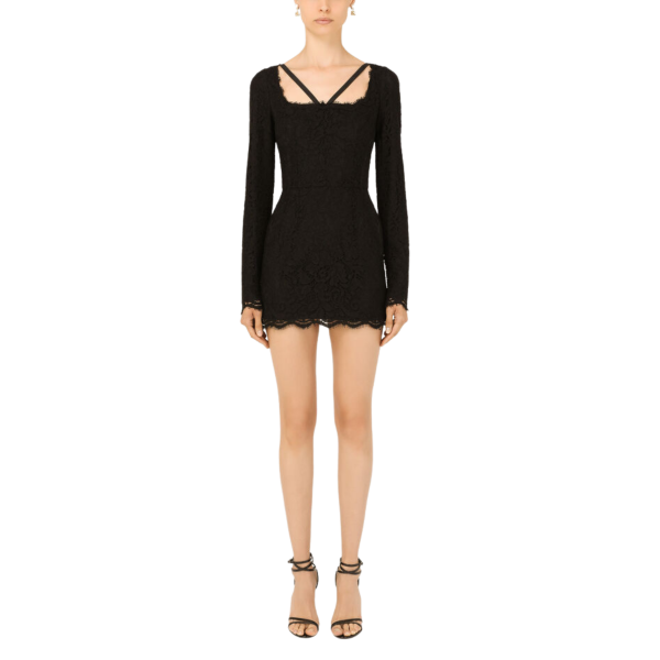 Robe courte Dentelle noire Encolure Carre