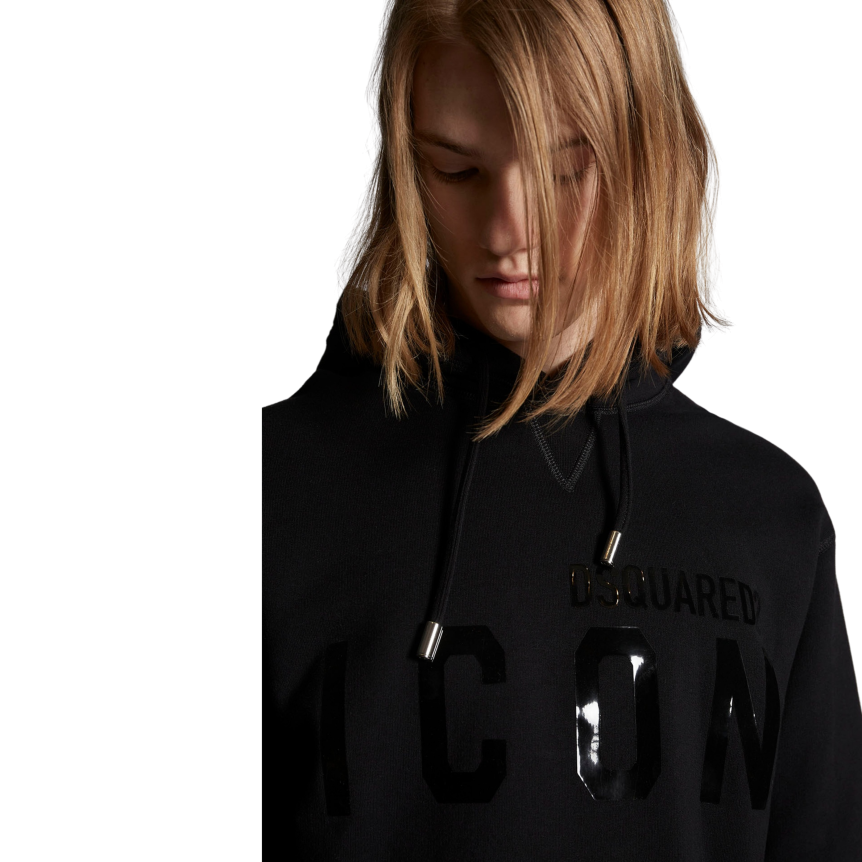 Hoodie en coton noir à logo ICON vernis