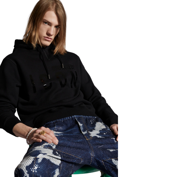 Hoodie en coton noir à logo ICON vernis