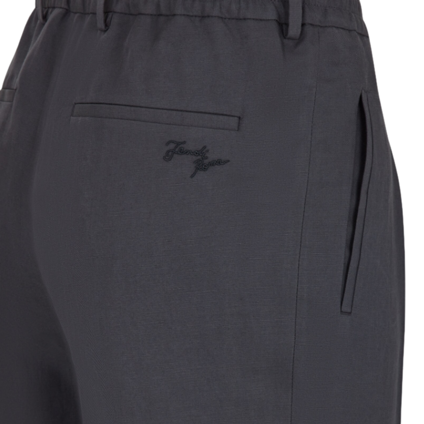 Pantalon droit à pinces Fendi Lin Gris Anthracite
