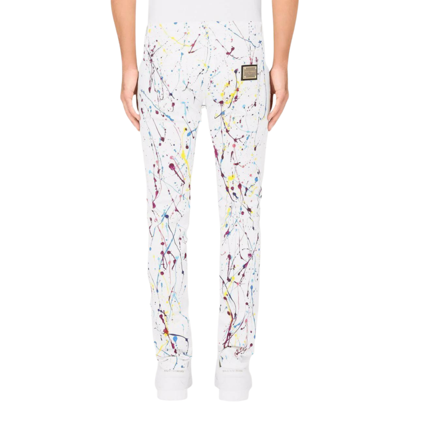 Pantalon Jeans Skinny Dolce & Gabbana denim coton blanc tache peinture multicolore
