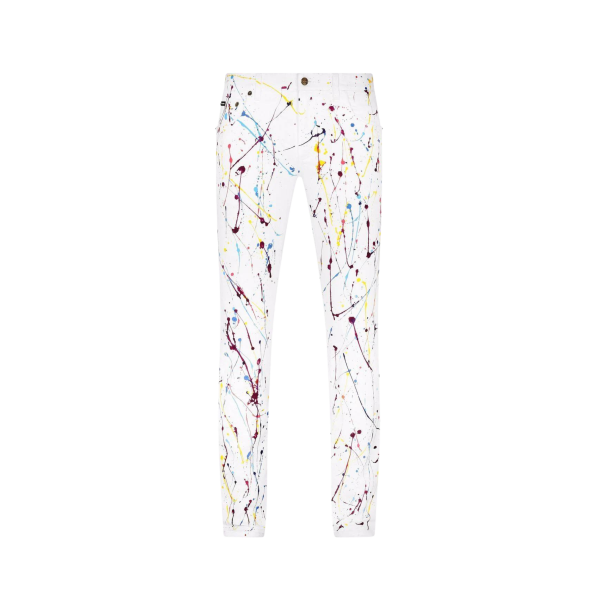 Pantalon Jeans Skinny Dolce & Gabbana denim coton blanc tache peinture multicolore