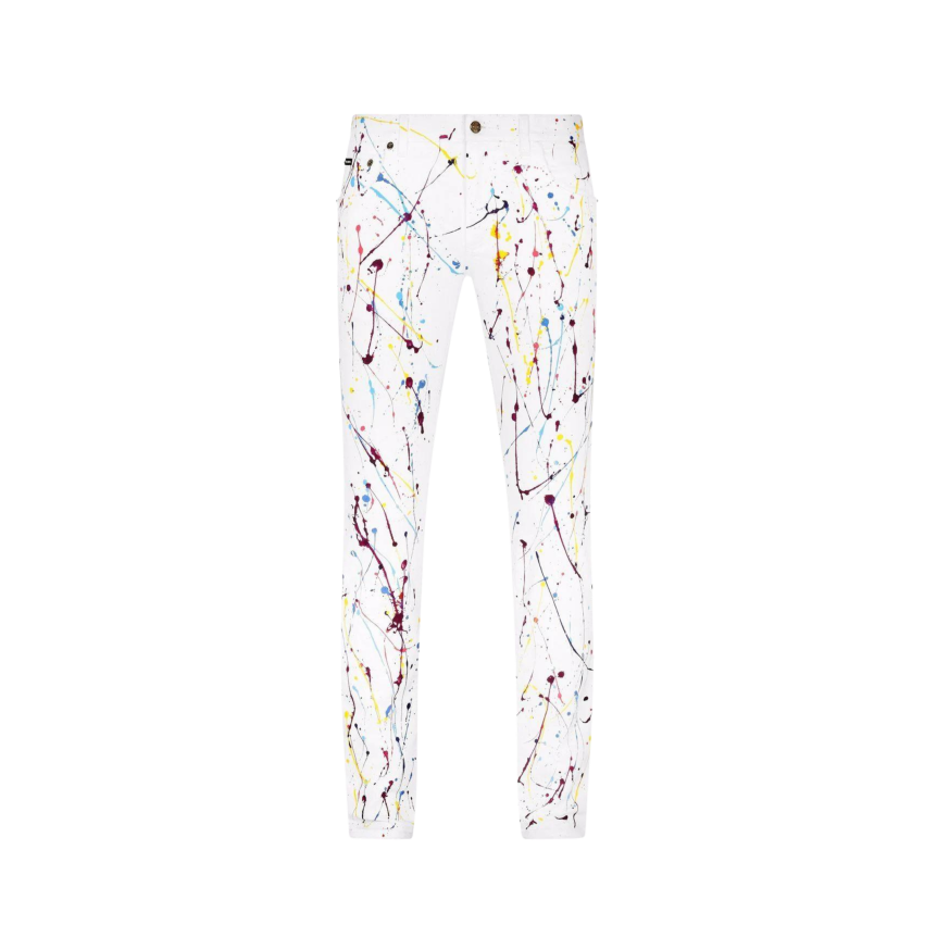 Pantalon Jeans Skinny Dolce & Gabbana denim coton blanc tache peinture multicolore
