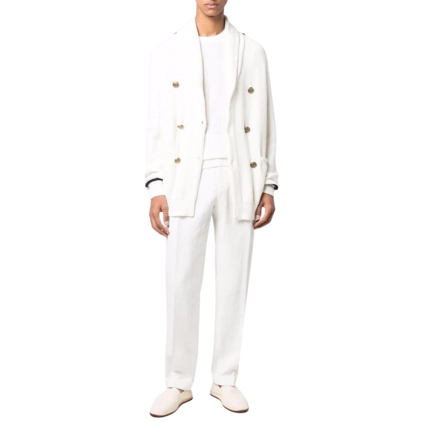 Pantalon Brunello Cucinelli droit coton lin Blanc Ecru