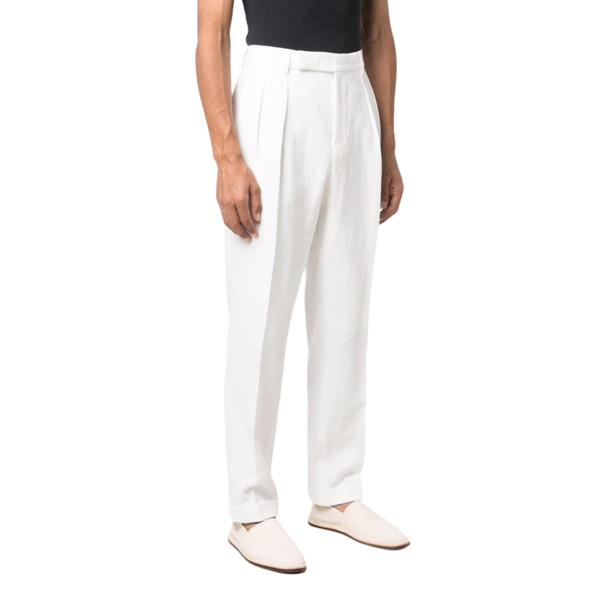Pantalon Brunello Cucinelli droit coton lin Blanc Ecru