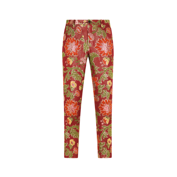 Pantalon Dolce Gabbana En Jacquard Lurex Rouge Motif Fleurs