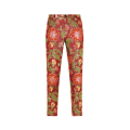 Pantalon En Jacquard Lurex Rouge Motif Fleurs