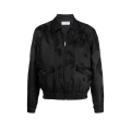 Blouson bomber viscose soie noire motifs Palmiers ton sur ton