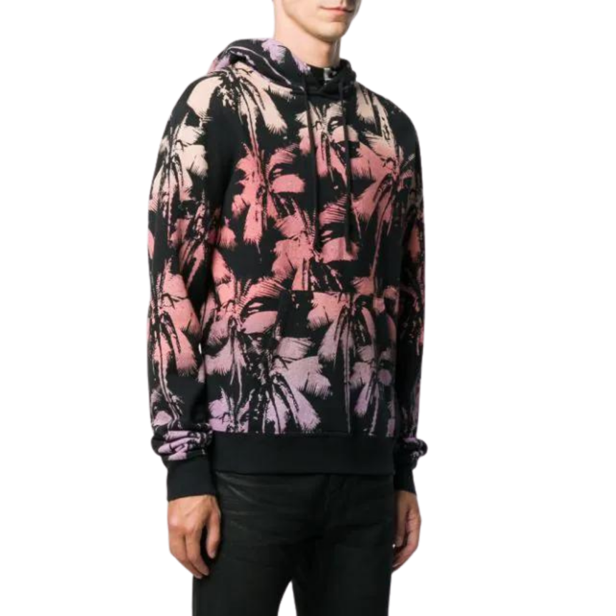 Sweat shirt SAINT LAURENT Hoodie à capuche noir palmiers rose violet