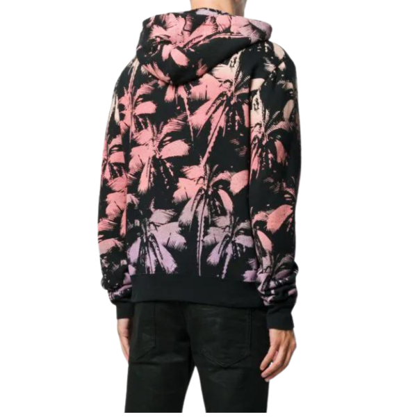 Sweat shirt SAINT LAURENT Hoodie à capuche noir palmiers rose violet