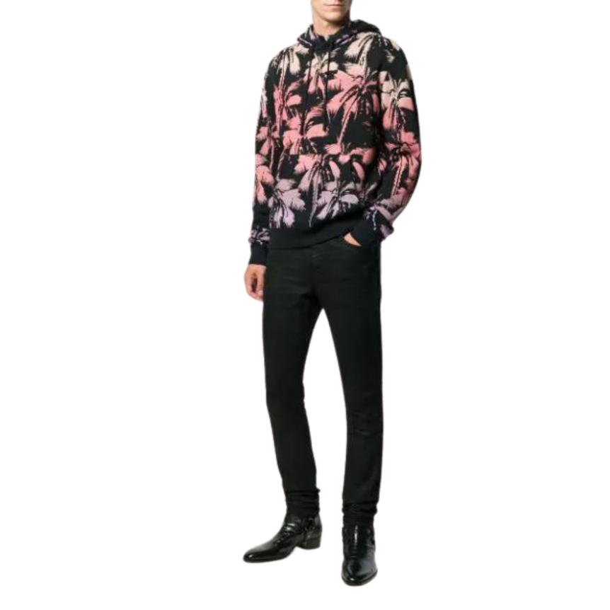 Sweat shirt SAINT LAURENT Hoodie à capuche noir palmiers rose violet