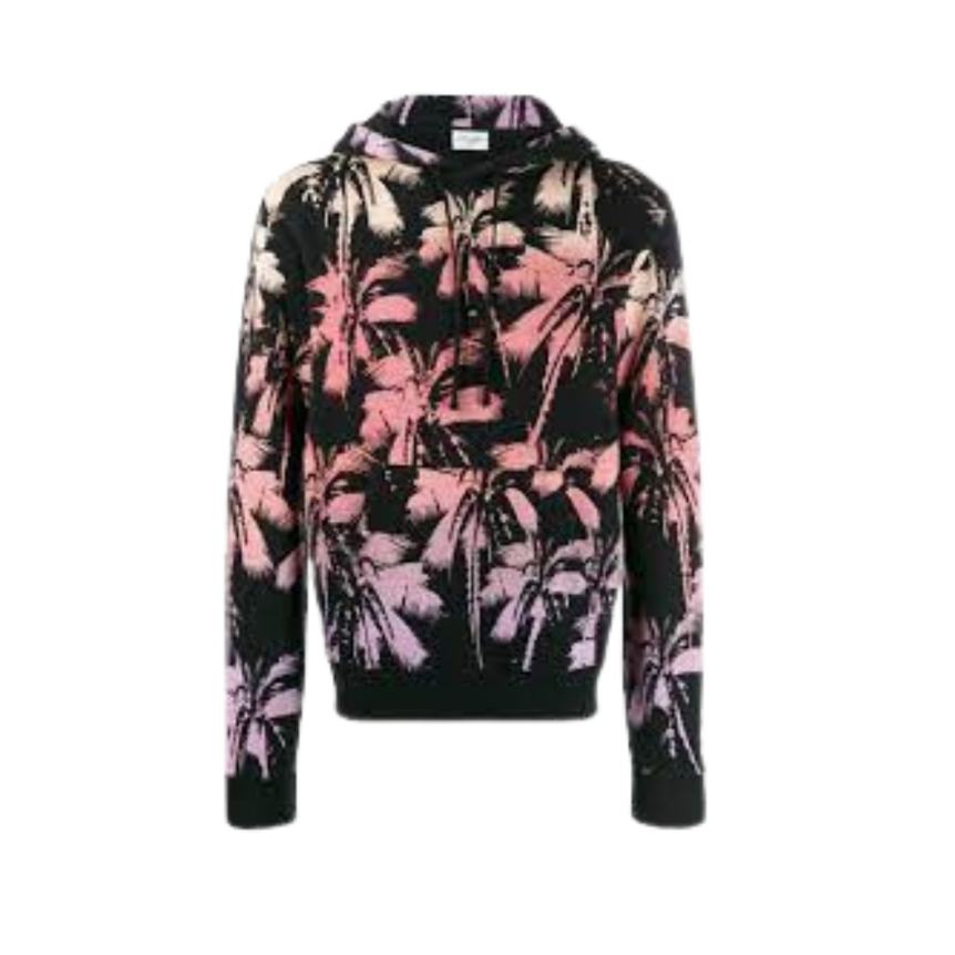 Sweat shirt SAINT LAURENT Hoodie à capuche noir palmiers rose violet