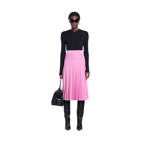 Jupe BALENCIAGA mi-longue plissée maille viscose rose