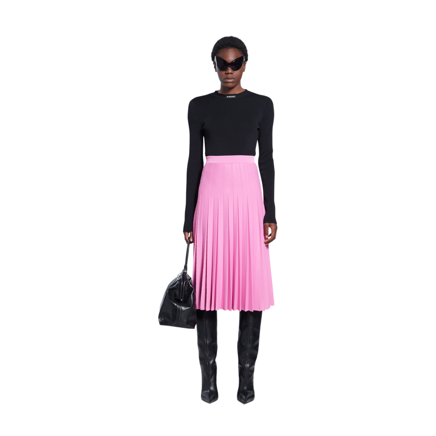 Jupe BALENCIAGA mi-longue plissée maille viscose rose