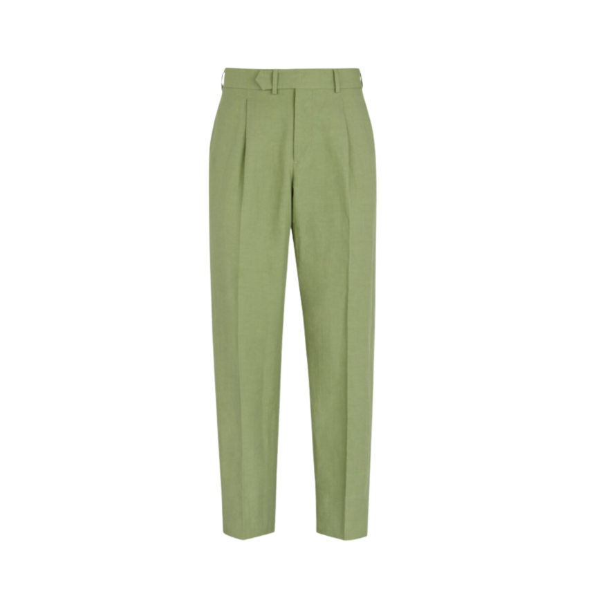 Pantalon à pince FENDI Lin vert clair broderie Fendi Roma