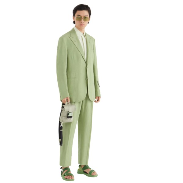 Pantalon à pince FENDI Lin vert clair broderie Fendi Roma