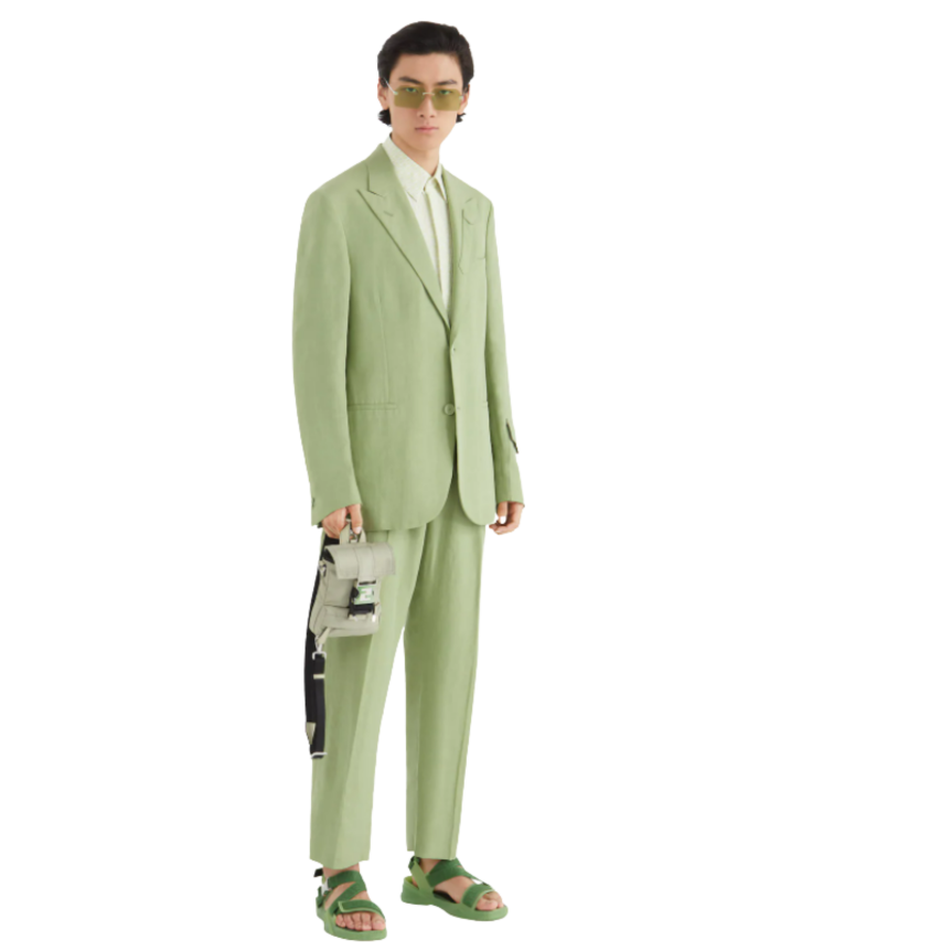 Pantalon à pince FENDI Lin vert clair broderie Fendi Roma