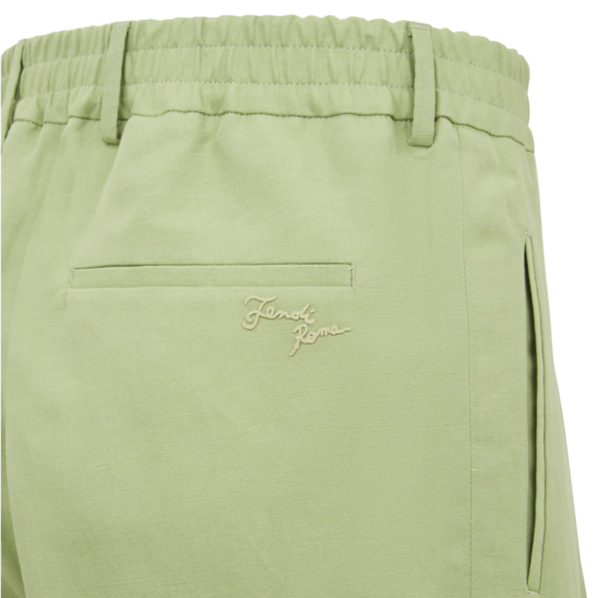 Pantalon à pince FENDI Lin vert clair broderie Fendi Roma