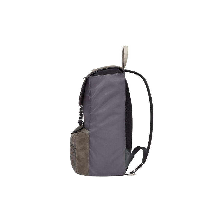 Sac à dos FENDI Fendiness format moyen cuir suédé gris boucle FF