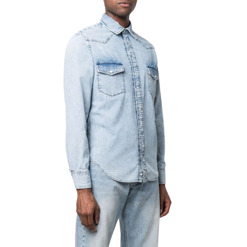 Chemise JACOB COHEN manches longues denim jean bleu clair délavé