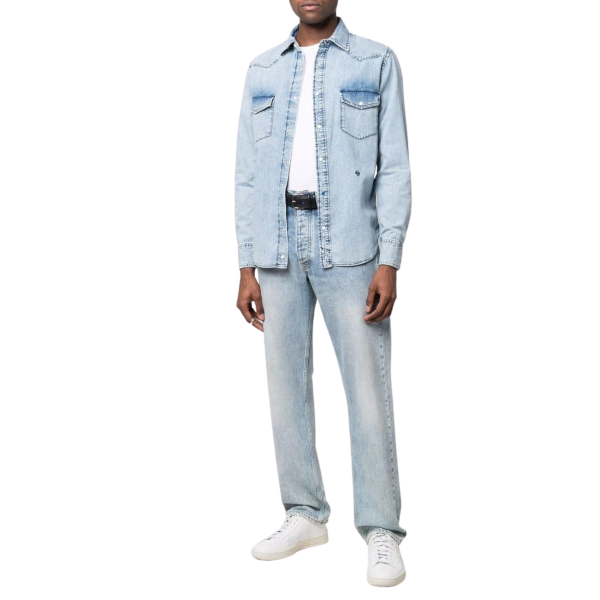Chemise JACOB COHEN manches longues denim jean bleu clair délavé