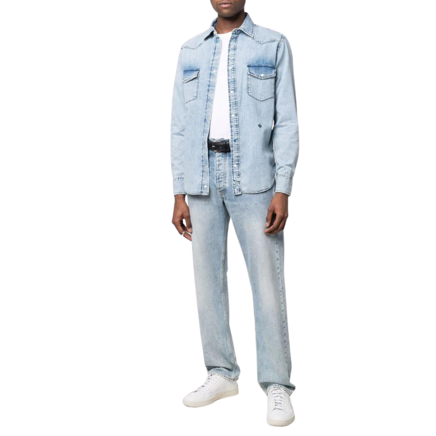 Chemise JACOB COHEN manches longues denim jean bleu clair délavé