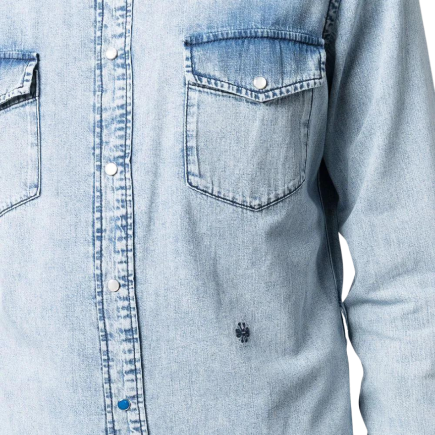 Chemise JACOB COHEN manches longues denim jean bleu clair délavé