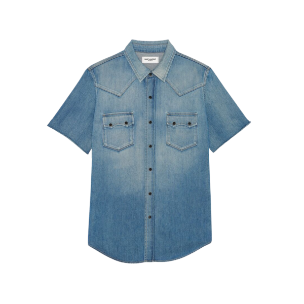 Chemise SAINT LAURENT manches courtes denim coton jean bleu