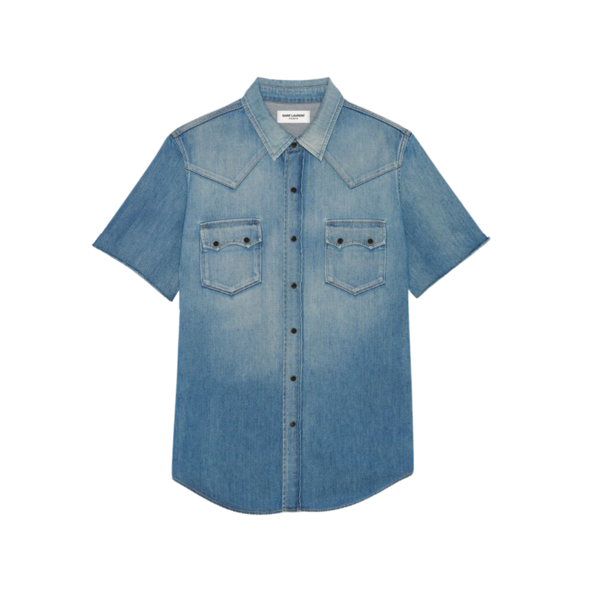 Chemise SAINT LAURENT manches courtes denim coton jean bleu