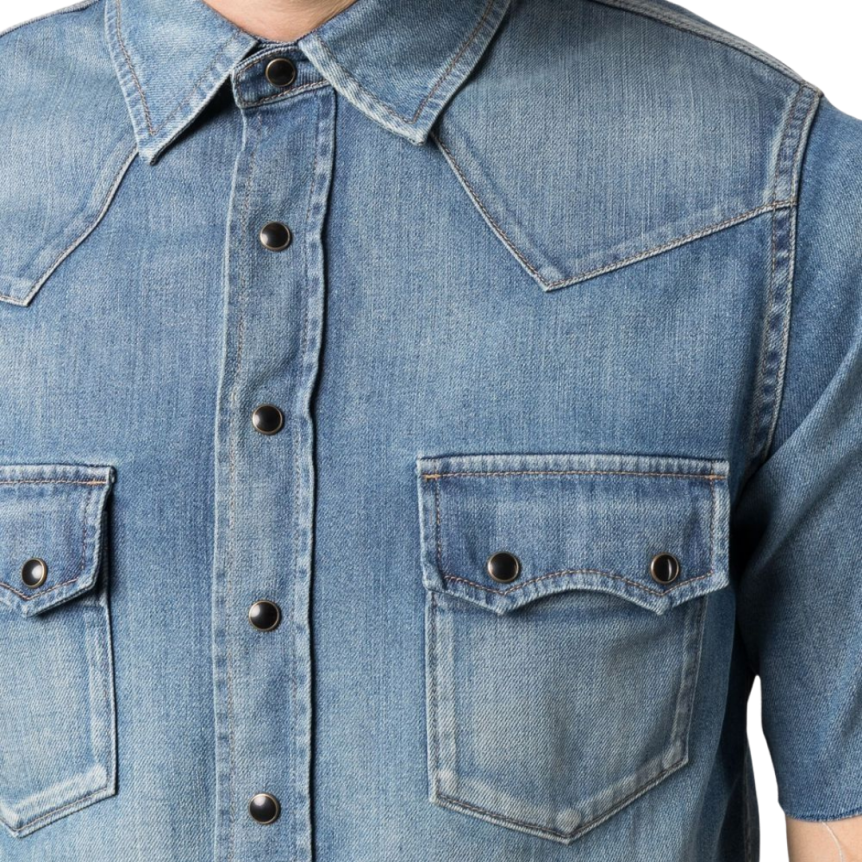 Chemise SAINT LAURENT manches courtes denim coton jean bleu