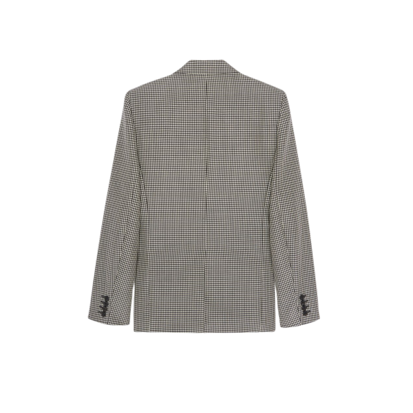Veste Blazer SAINT LAURENT un bouton laine mohair vichy noir blanc col flèche