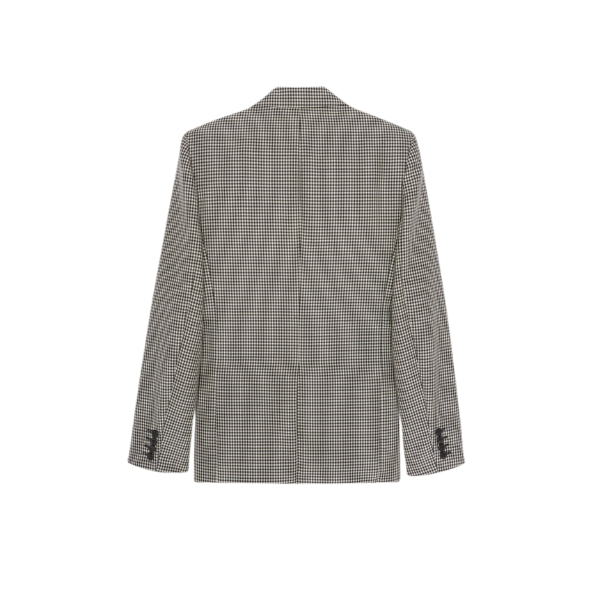 Veste Blazer SAINT LAURENT un bouton laine mohair vichy noir blanc col flèche