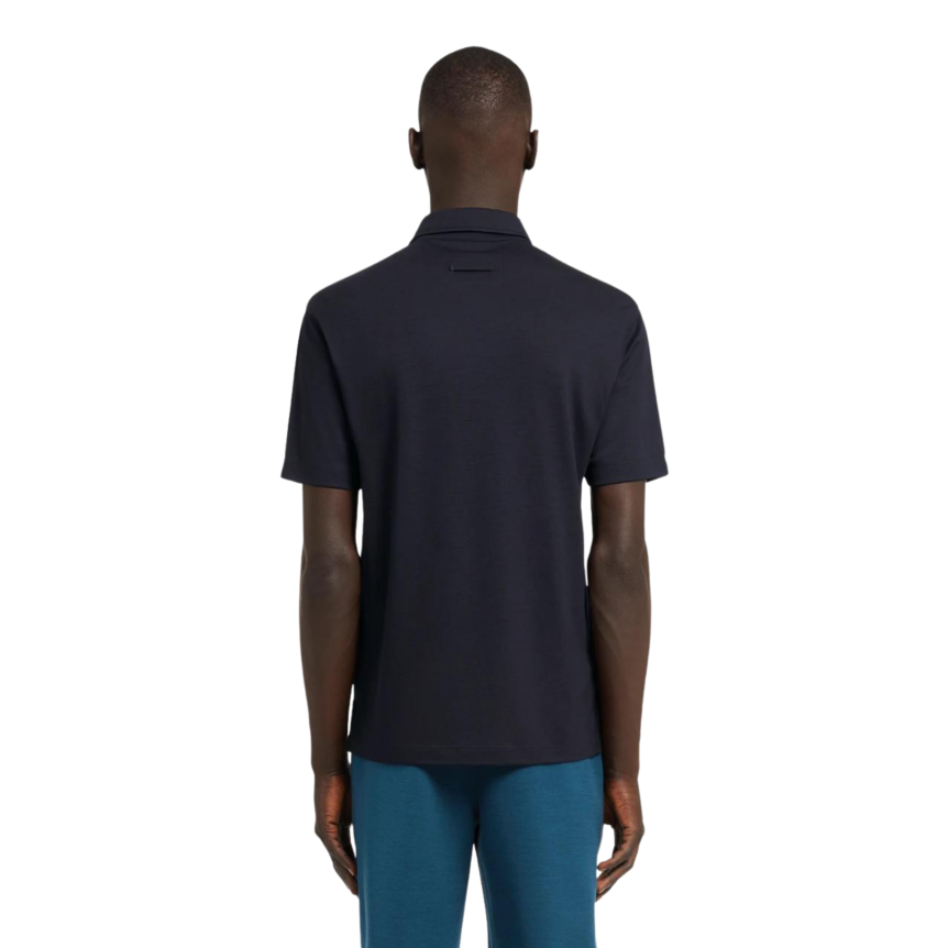 Polo ZEGNA manches courtes jersey laine bleu marine