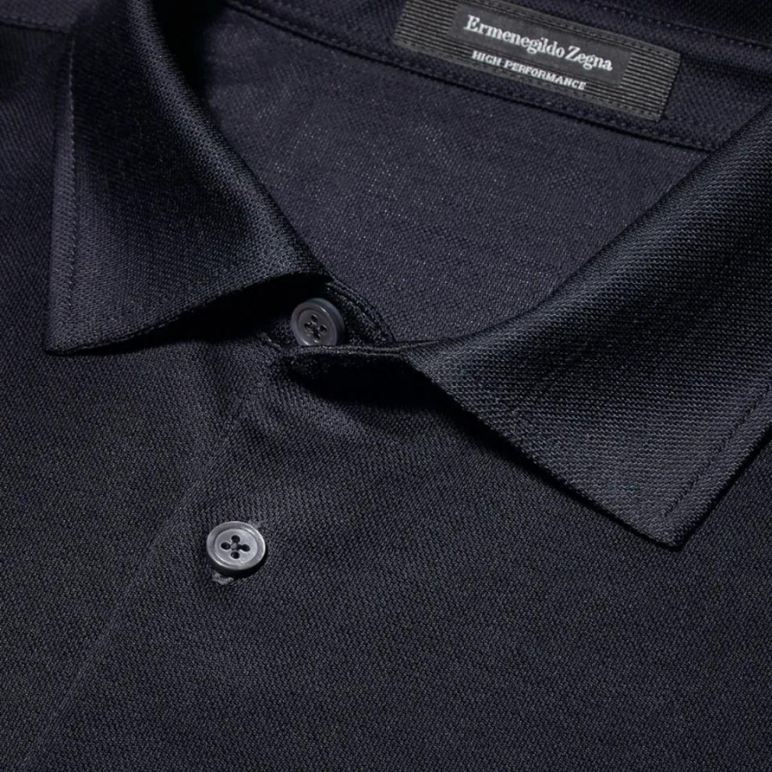 Polo ZEGNA manches courtes jersey laine bleu marine
