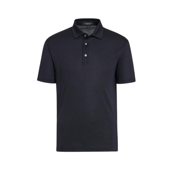 Polo ZEGNA manches courtes jersey laine bleu marine