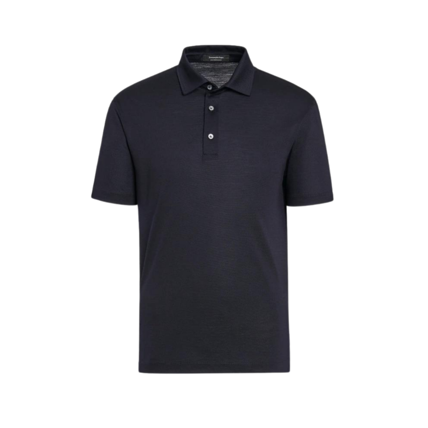 Polo ZEGNA manches courtes jersey laine bleu marine