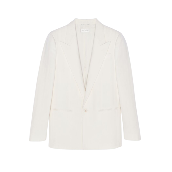 Veste ajustée SAITN LAURENT simple bouton Laine Craie rayures satin