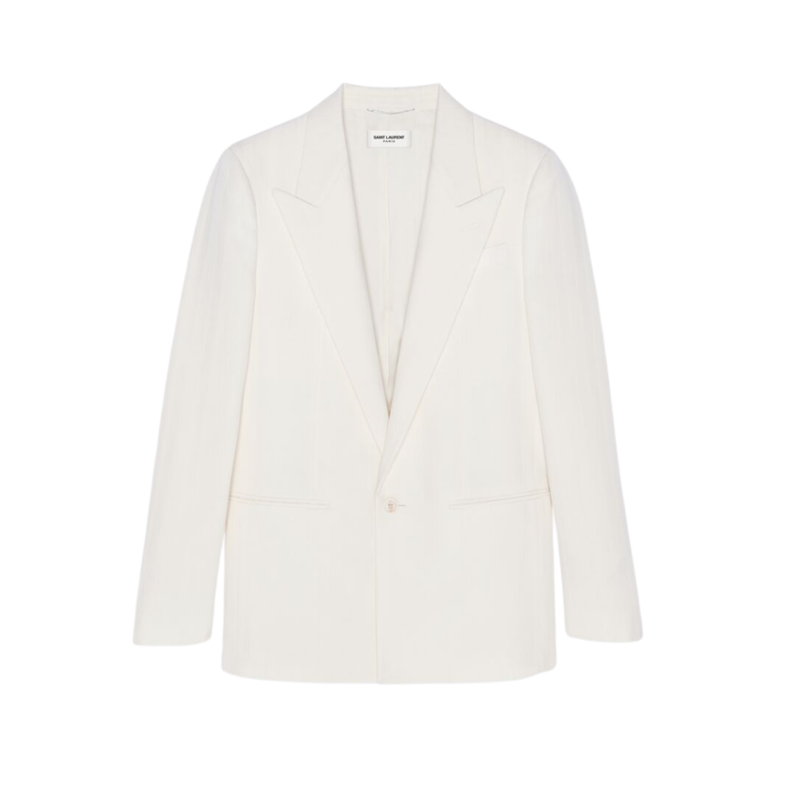 Veste ajustée SAITN LAURENT simple bouton Laine Craie rayures satin