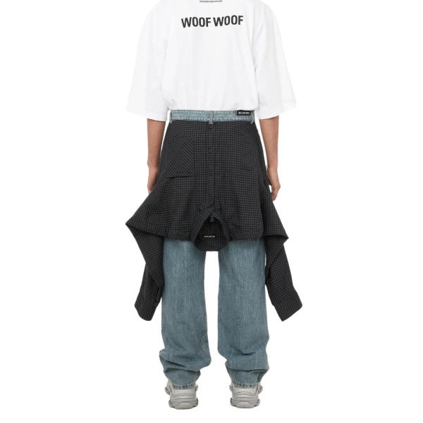 Jean Hybride BALENCIAGA bleu delavé chemise dos à nouer