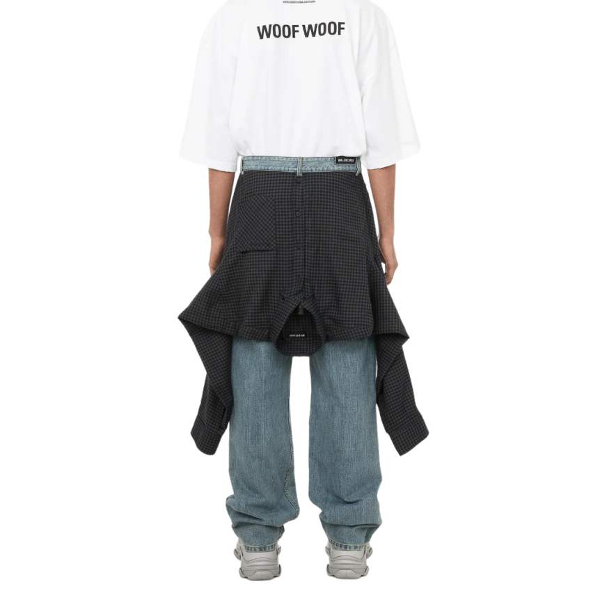 Jean Hybride BALENCIAGA bleu delavé chemise dos à nouer