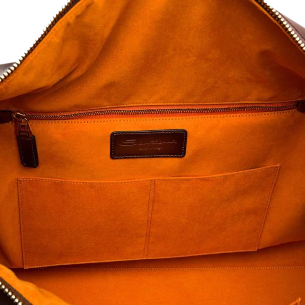 Sac de voyage SANTONI 48h cuir patiné marron