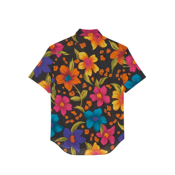 Chemise SAINT LAURENT manches courtes Col Yves Coton Fleurs multicolores