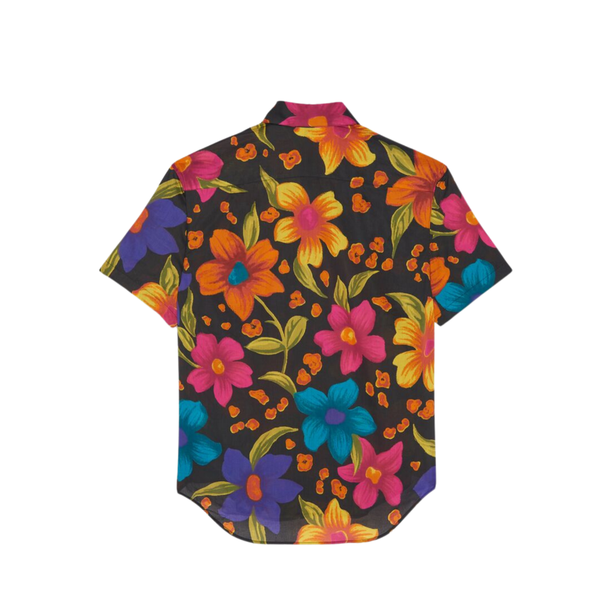 Chemise SAINT LAURENT manches courtes Col Yves Coton Fleurs multicolores