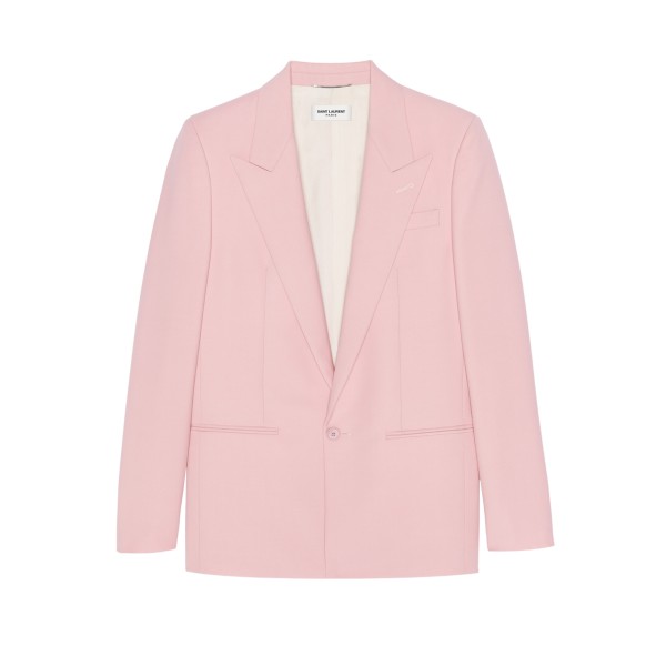 Veste de costume SAINT LAURENT un bouton laine mohair rose pastel