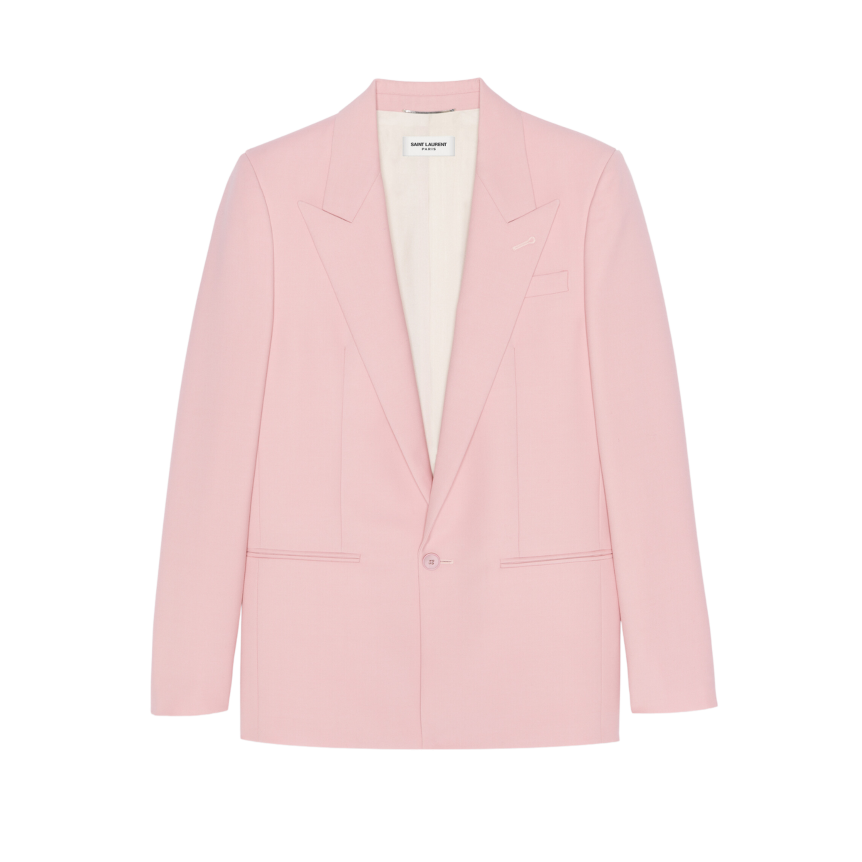 Veste de costume SAINT LAURENT un bouton laine mohair rose pastel